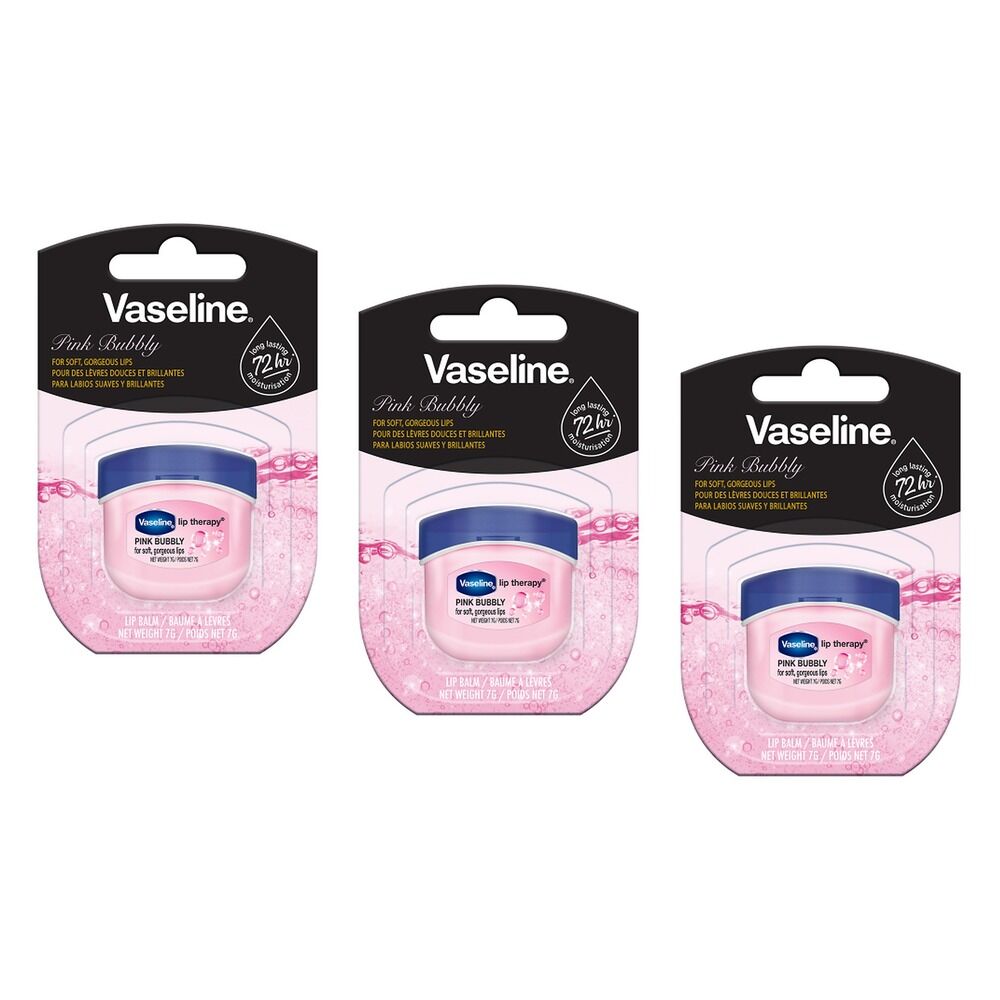 Vaseline Lip Therapy Pink Bubbly Lip Balm 7g x 8 Bundle of 3