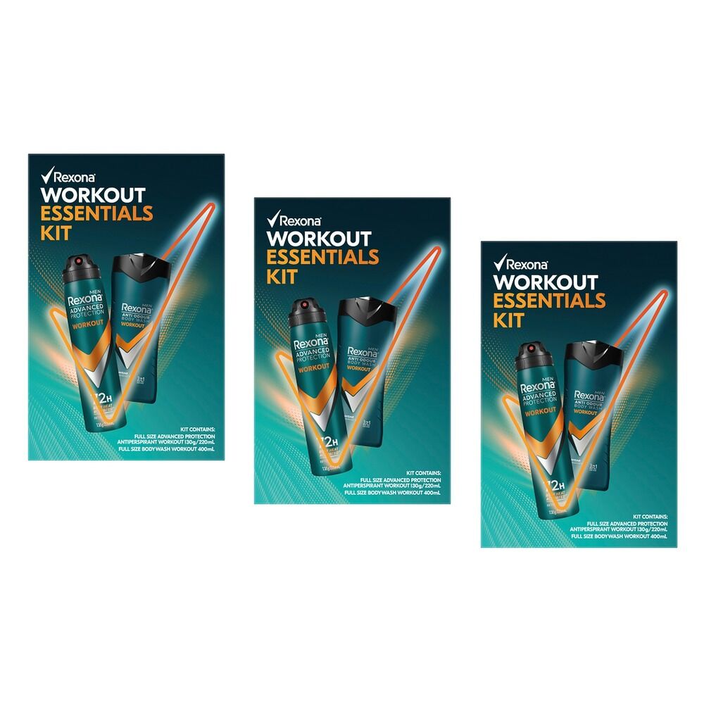 Rexona Workout Essentials Kit Antiperspirant & Body Wash 2 Piece Pack of 3