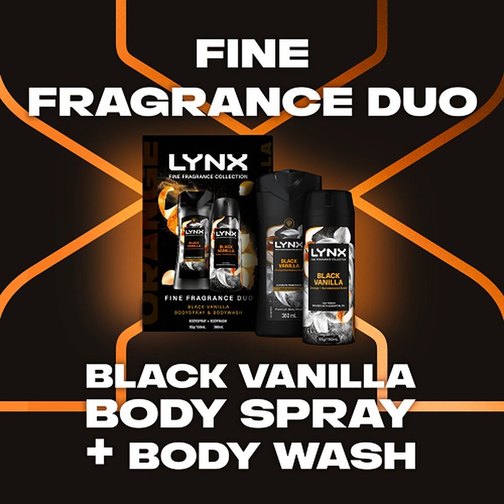 Lynx Fine Fragrance Black Vanilla Body Spray & Body Wash 3 Piece