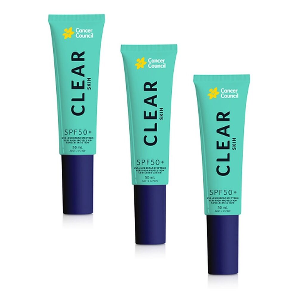 Cancer Council Clear Skin SPF50+ Sunscreen Lotion 50mL Pack of 3
