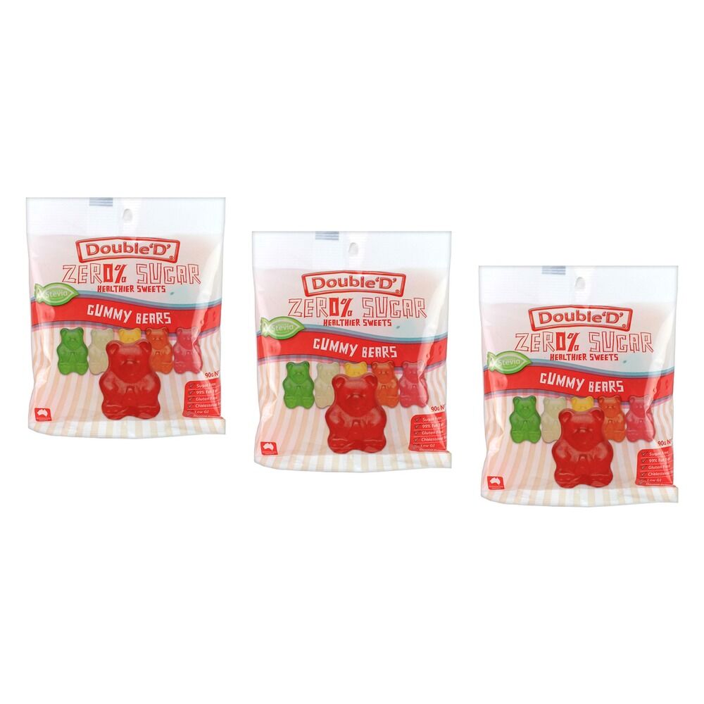 Double D Sugar Free Gummy Bears 90g x 12 Bundle of 3