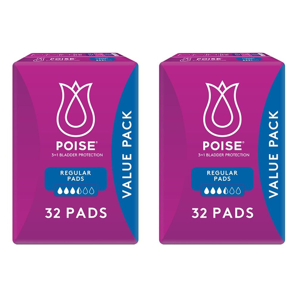 Poise Pads for Bladder Leaks Regular 32 Pack x 3 Bundle of 2