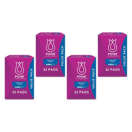 Poise Pads for Bladder Leaks Regular 32 Pack x 3 Bundle of 4