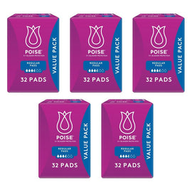 Poise Pads for Bladder Leaks Regular 32 Pack x 3 Bundle of 5