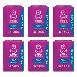 Poise Pads for Bladder Leaks Regular 32 Pack x 3 Bundle of 6