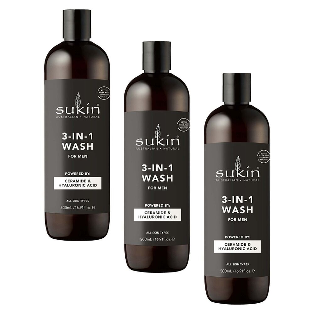 Sukin Men's 3-in-1 Wash 500mL Pack of 3