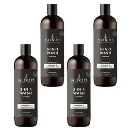 Sukin Men's 3-in-1 Wash 500mL Pack of 4