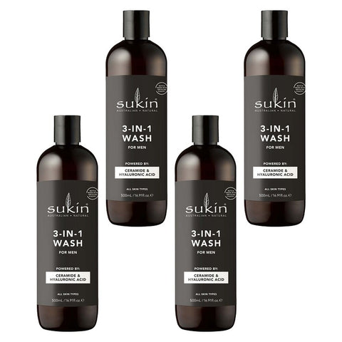 Sukin Men's 3-in-1 Wash 500mL Pack of 4
