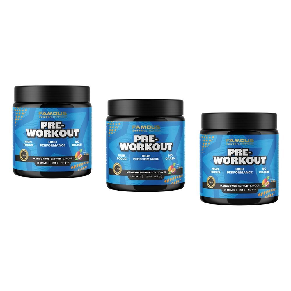Famous Nutrition Pre-Workout Mango Passion 225g Pack of 3