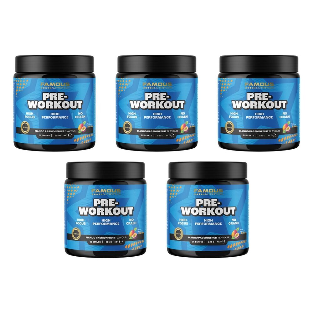 Famous Nutrition Pre-Workout Mango Passion 225g Pack of 5