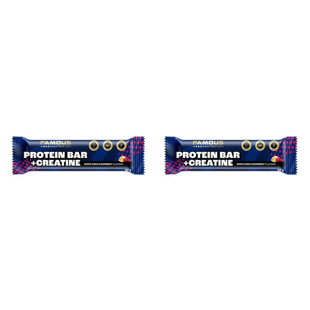 Famous Nutrition Creatine Protein Bar White Chocolate Raspberry 60g Bundle of 2