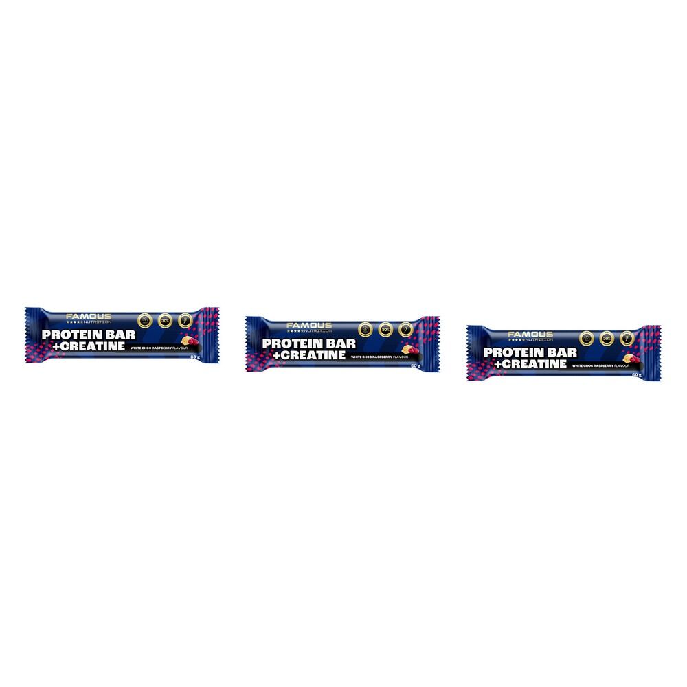Famous Nutrition Creatine Protein Bar White Chocolate Raspberry 60g Bundle of 3