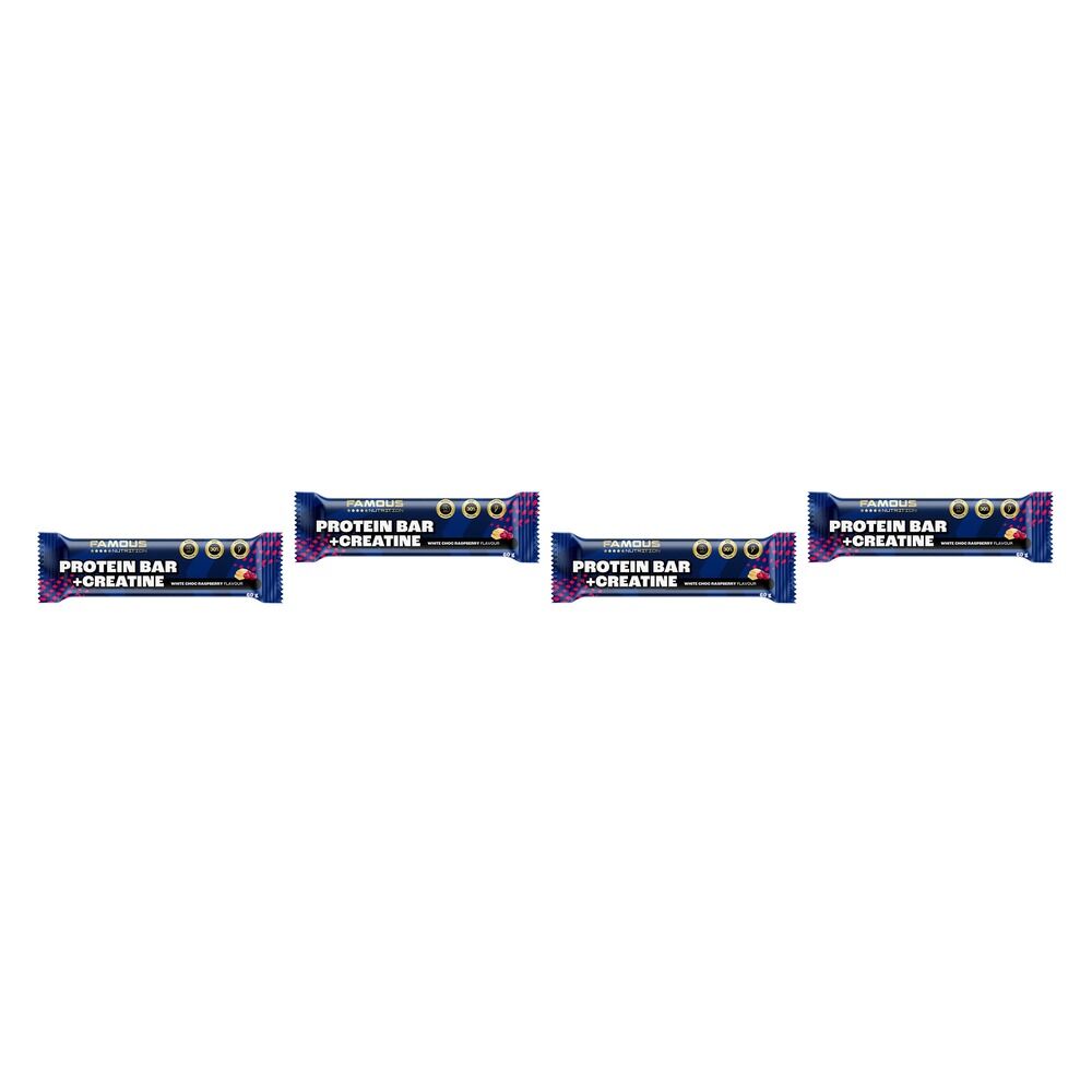 Famous Nutrition Creatine Protein Bar White Chocolate Raspberry 60g Bundle of 4