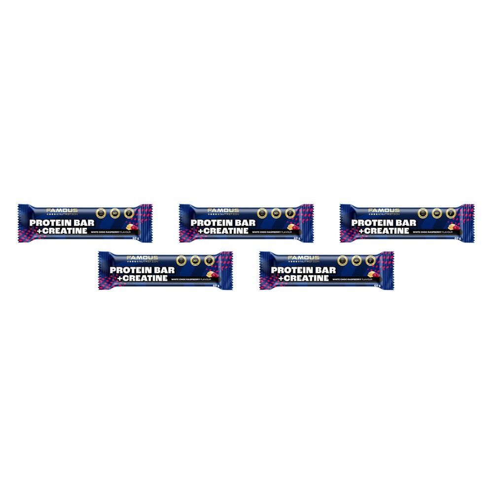 Famous Nutrition Creatine Protein Bar White Chocolate Raspberry 60g Bundle of 5