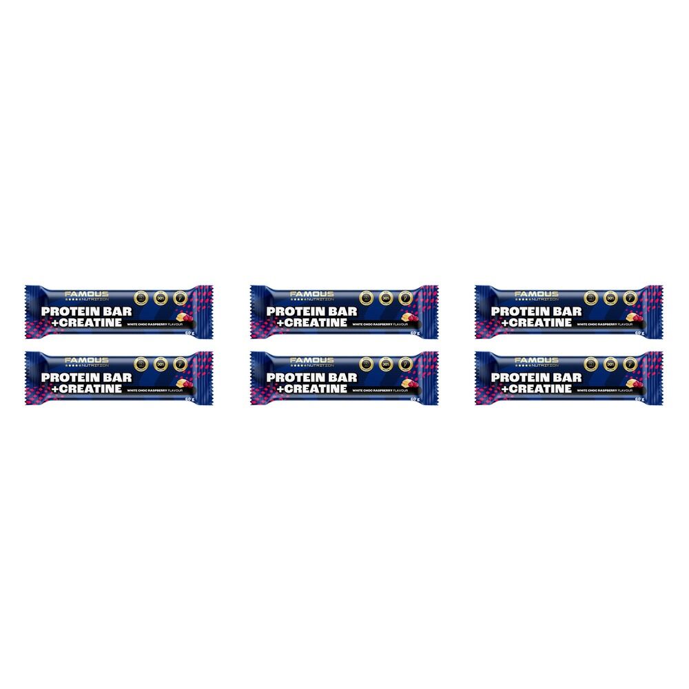 Famous Nutrition Creatine Protein Bar White Chocolate Raspberry 60g Bundle of 6