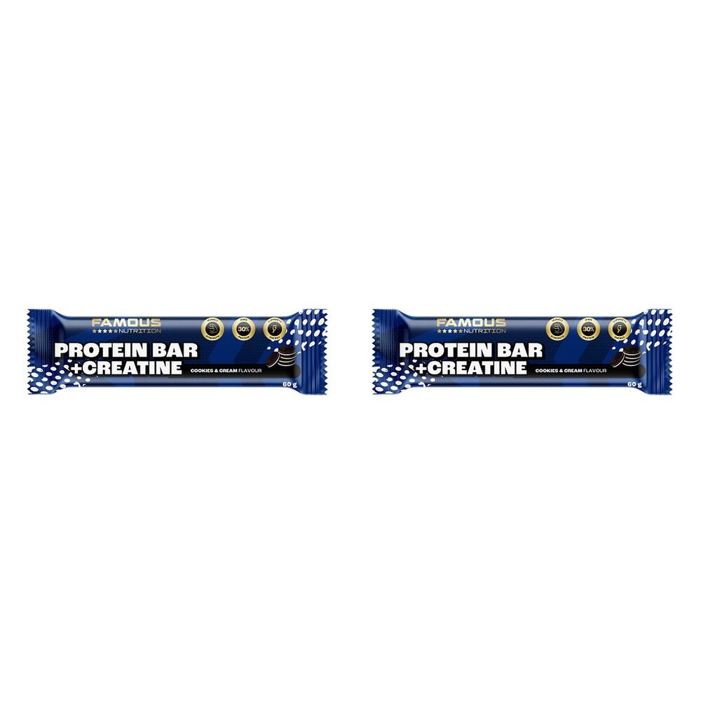 Famous Nutrition Creatine Protein Bar Cookies & Cream 60g x 12 Bundle of 2