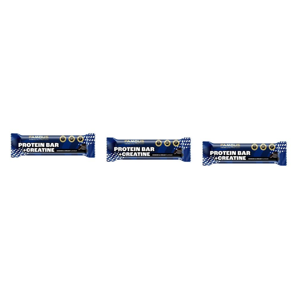 Famous Nutrition Creatine Protein Bar Cookies & Cream 60g x 12 Bundle of 3