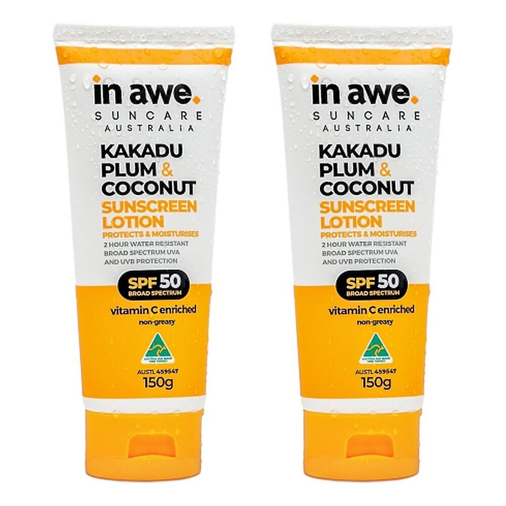 In Awe Kakadu Plum and Coconut Sunscreen Lotion SPF50+ 150g Pack of 2