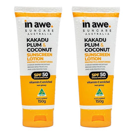 In Awe Kakadu Plum and Coconut Sunscreen Lotion SPF50+ 150g Pack of 2