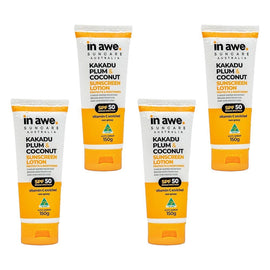 In Awe Kakadu Plum and Coconut Sunscreen Lotion SPF50+ 150g Pack of 4