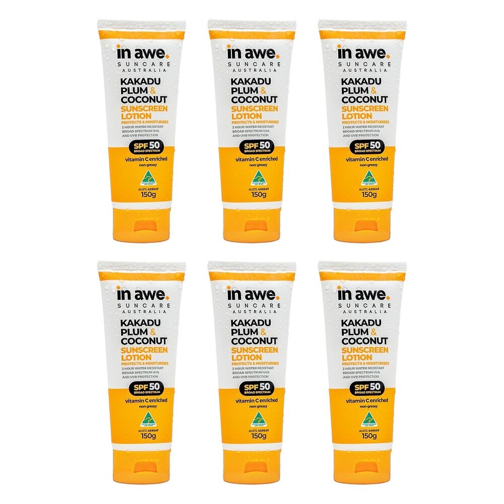In Awe Kakadu Plum and Coconut Sunscreen Lotion SPF50+ 150g Pack of 6