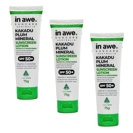 In Awe Kakadu Plum Mineral Sunscreen Lotion SPF50+ 75g Pack of 3