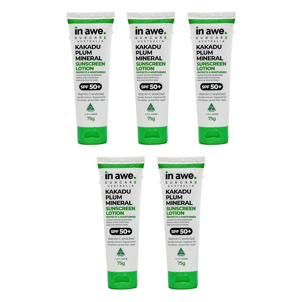 In Awe Kakadu Plum Mineral Sunscreen Lotion SPF50+ 75g Pack of 5