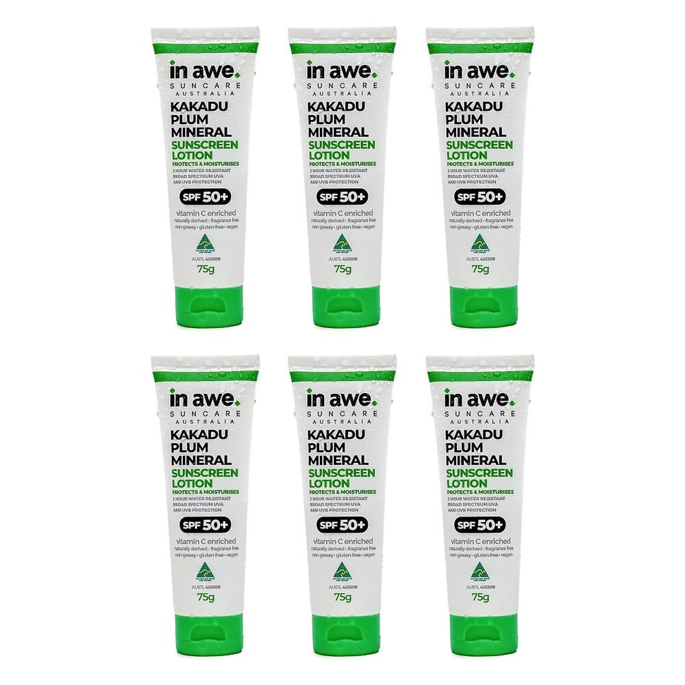 In Awe Kakadu Plum Mineral Sunscreen Lotion SPF50+ 75g Pack of 6