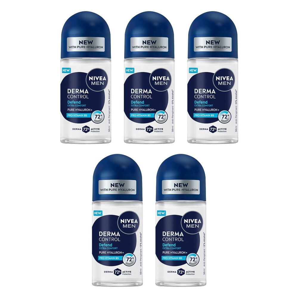 NIVEA Men Derma Control Defend Roll On 50mL x 6 Bundle of 5