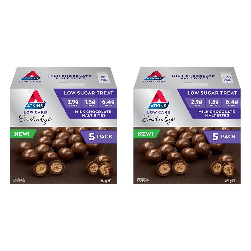 Atkins Milk Chocolate Malt Bites 5 Pack x 4 Bundle of 2