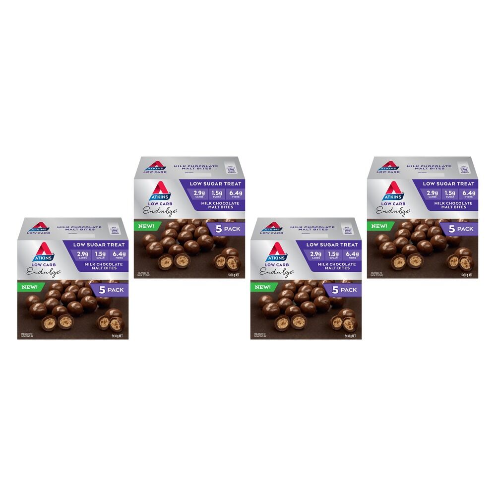 Atkins Milk Chocolate Malt Bites 5 Pack x 4 Bundle of 4
