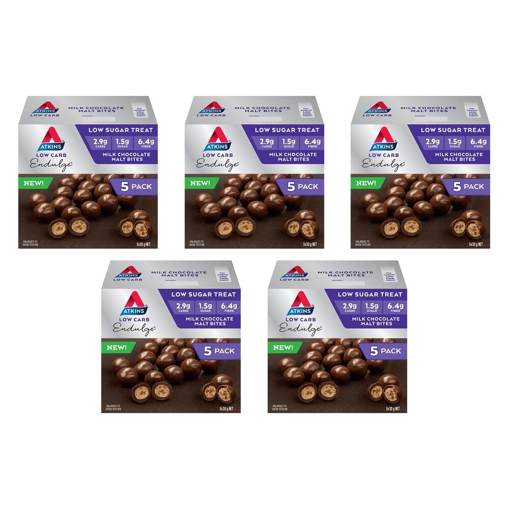 Atkins Milk Chocolate Malt Bites 5 Pack x 4 Bundle of 5