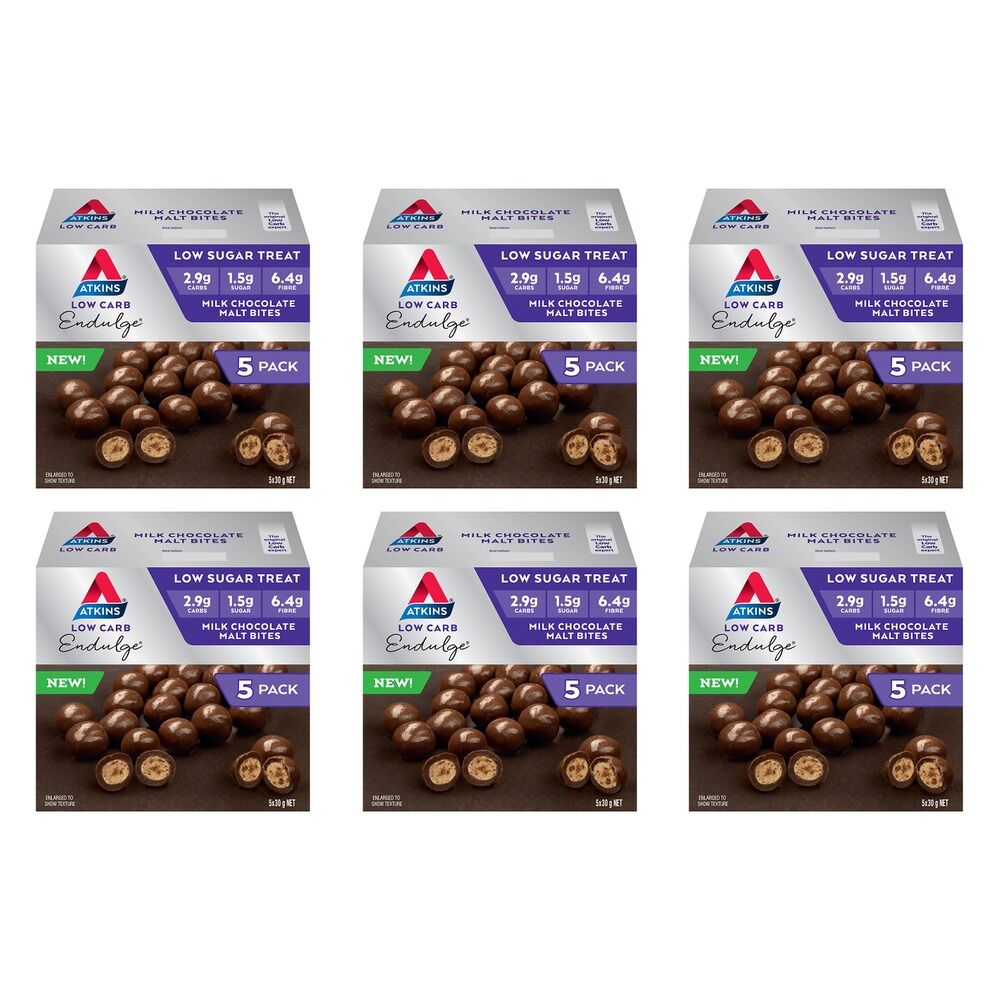 Atkins Milk Chocolate Malt Bites 5 Pack x 4 Bundle of 6