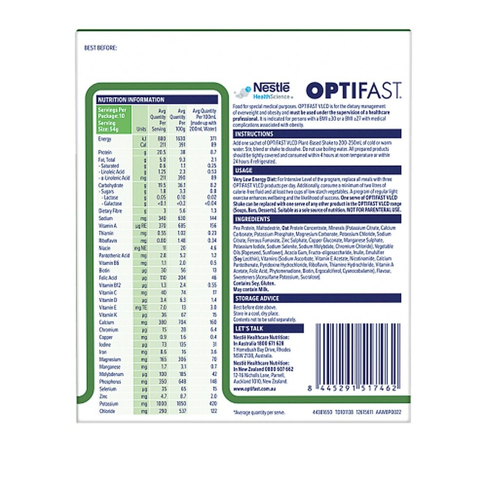 Optifast VLCD Plant-Based Vanilla Flavour Shake 10 x 54g