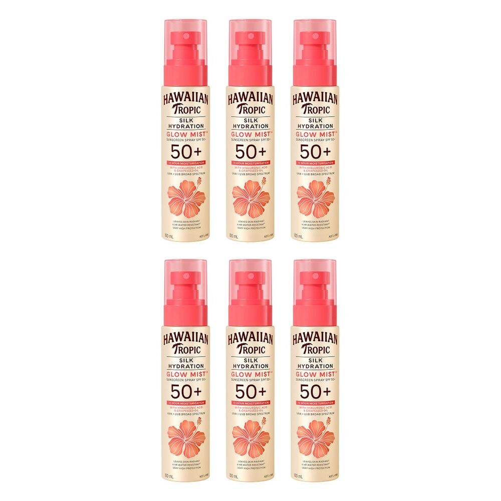 Hawaiian Tropic Silk Hydration Glow Mist Sunscreen Spray SPF50+ 100mL Pack of 6