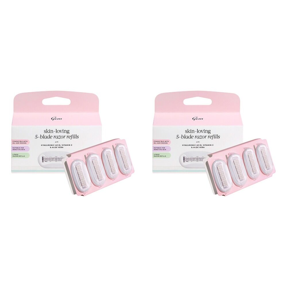 Gem Skin-Loving 5-Blade Razor Refills 4 Pack Bundle of 2