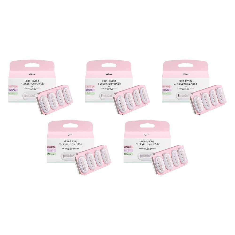 Gem Skin-Loving 5-Blade Razor Refills 4 Pack Bundle of 5
