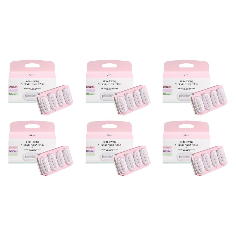 Gem Skin-Loving 5-Blade Razor Refills 4 Pack Bundle of 6