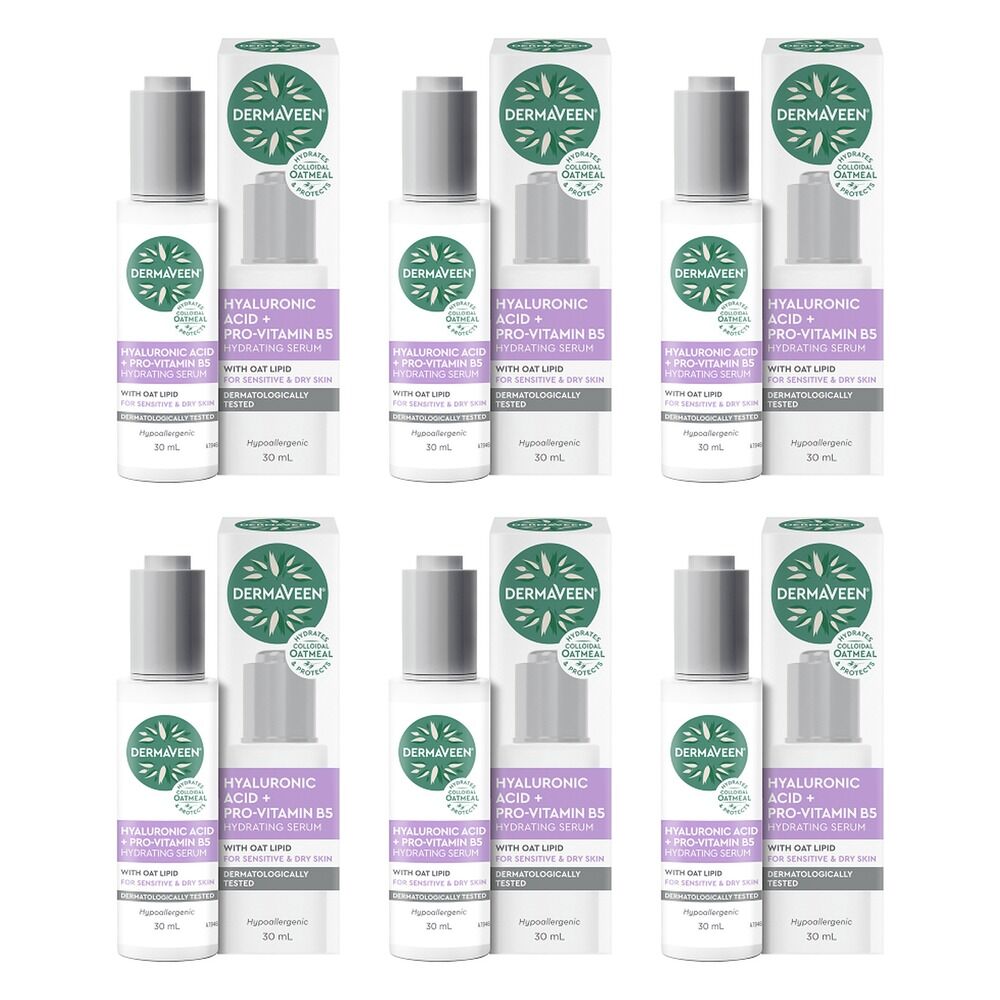 DermaVeen Hyaluronic Acid + Pro-Vitamin B5 Hydrating Serum 30mL Pack of 6