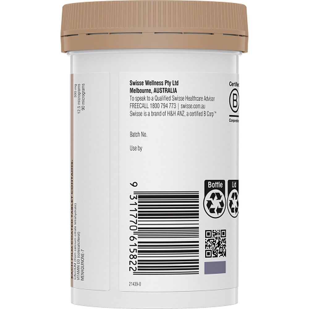 Swisse Ultiboost Calcium + D3 + K2 60 Tablets