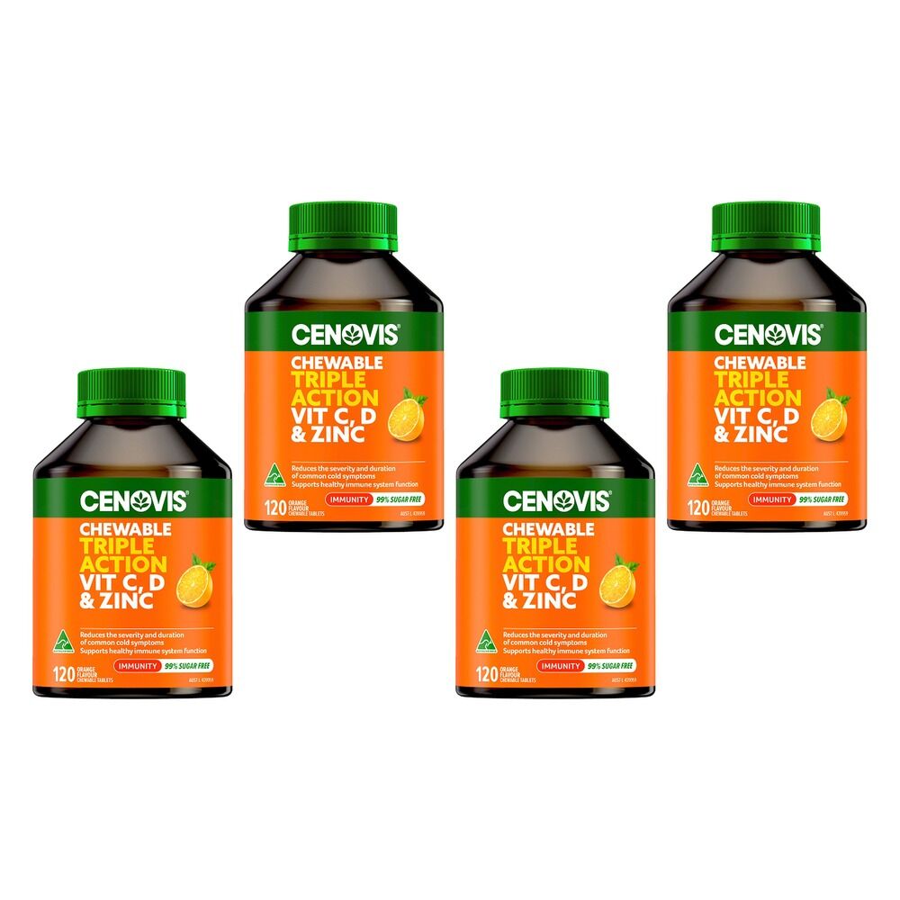 Cenovis Triple Action Vit C, D & Zinc Orange 120 Chewable Tablets Pack of 4