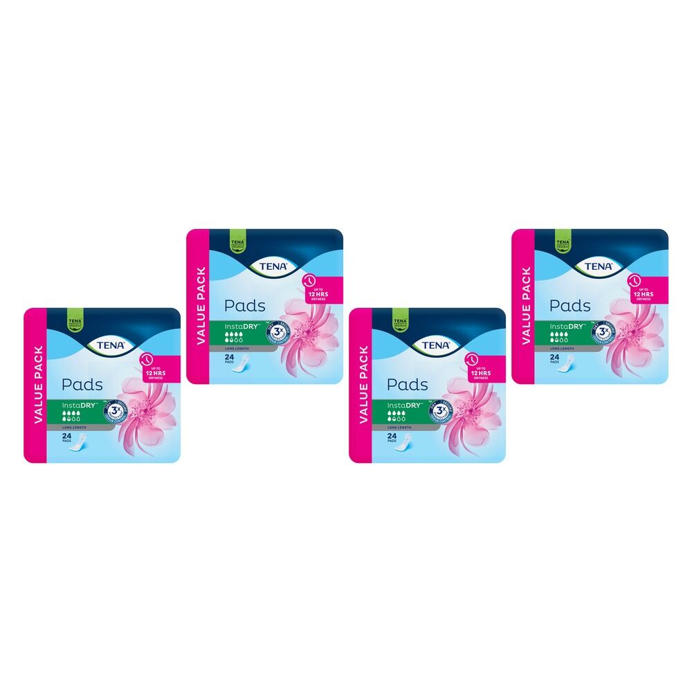 Tena InstaDry Long Pads 24 Pack x 3 Bundle of 4