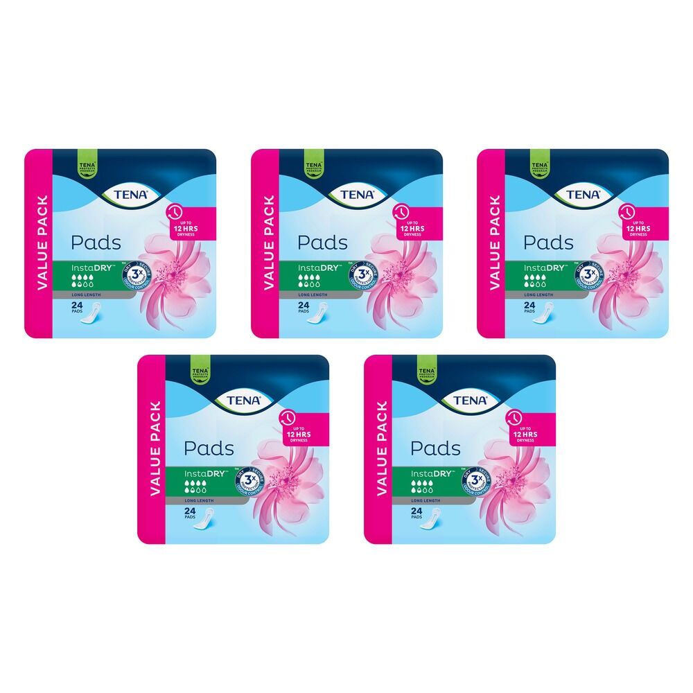 Tena InstaDry Long Pads 24 Pack x 3 Bundle of 5
