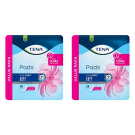 Tena InstaDry Extra Long Length Pads 18 Pack x 3 Bundle of 2