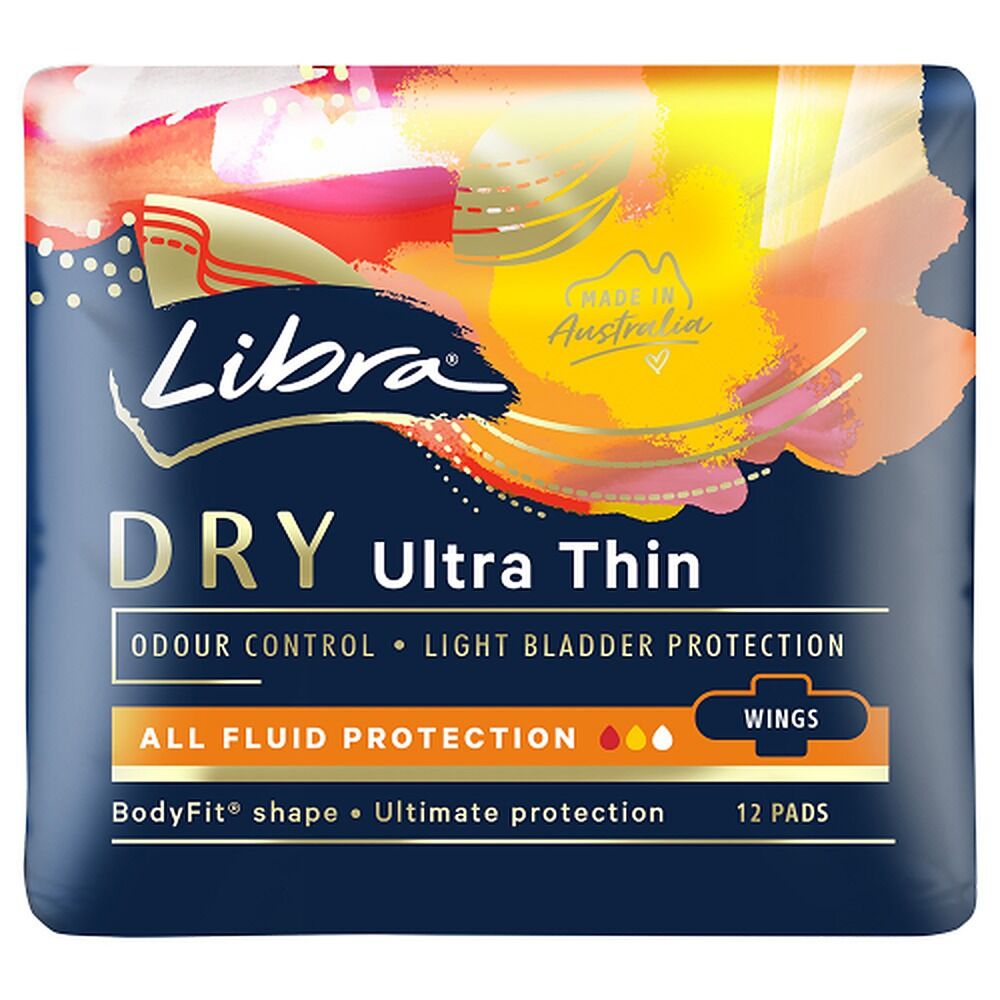 Libra Ultra Thin Dry Pads with Wings 12 Pack x 6