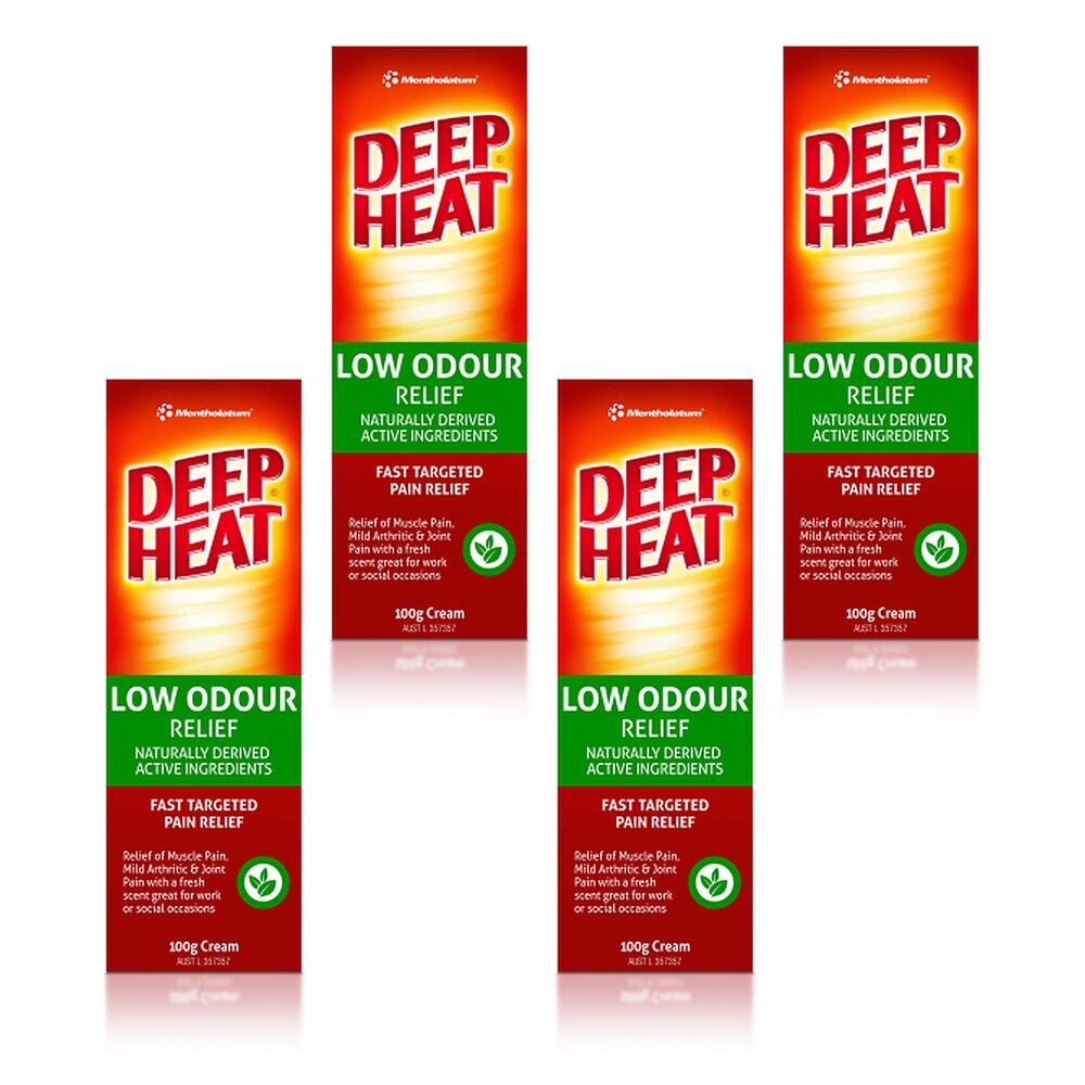Deep Heat Low Odour Pain Relief Cream 100g Pack of 4