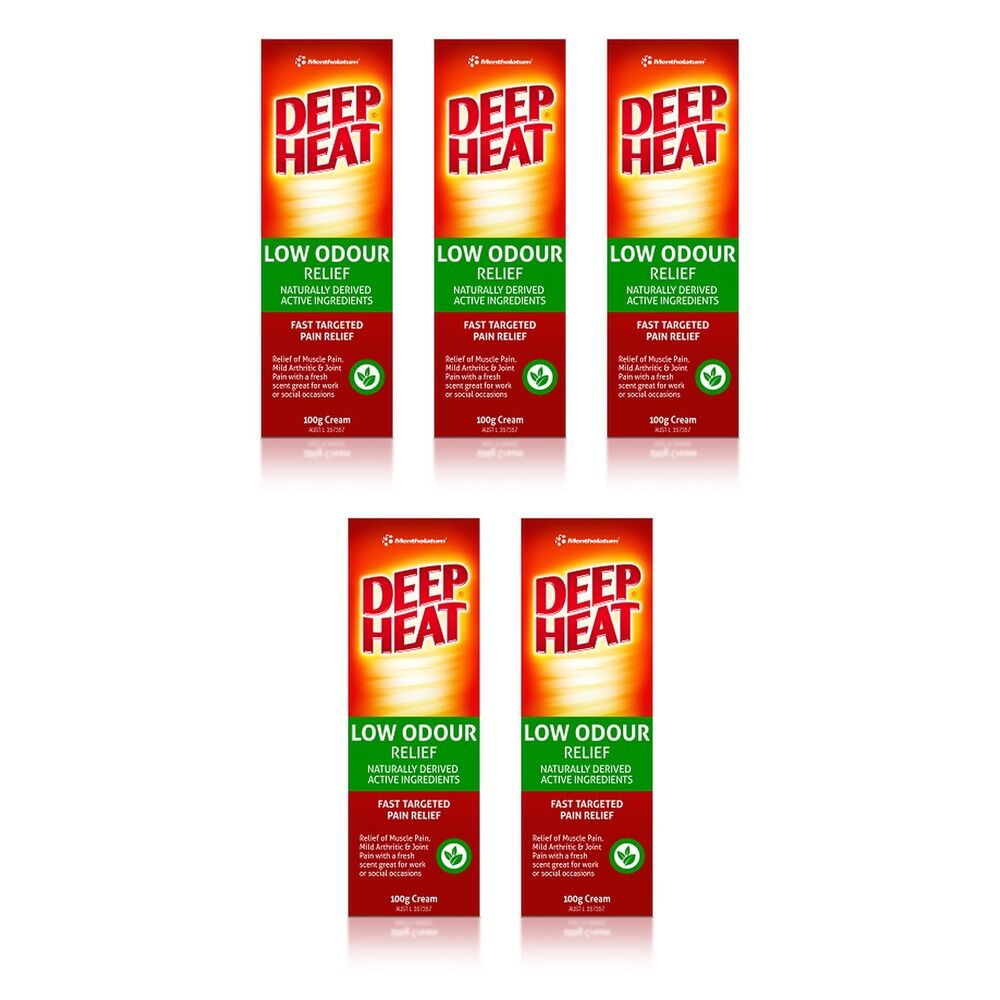 Deep Heat Low Odour Pain Relief Cream 100g Pack of 5