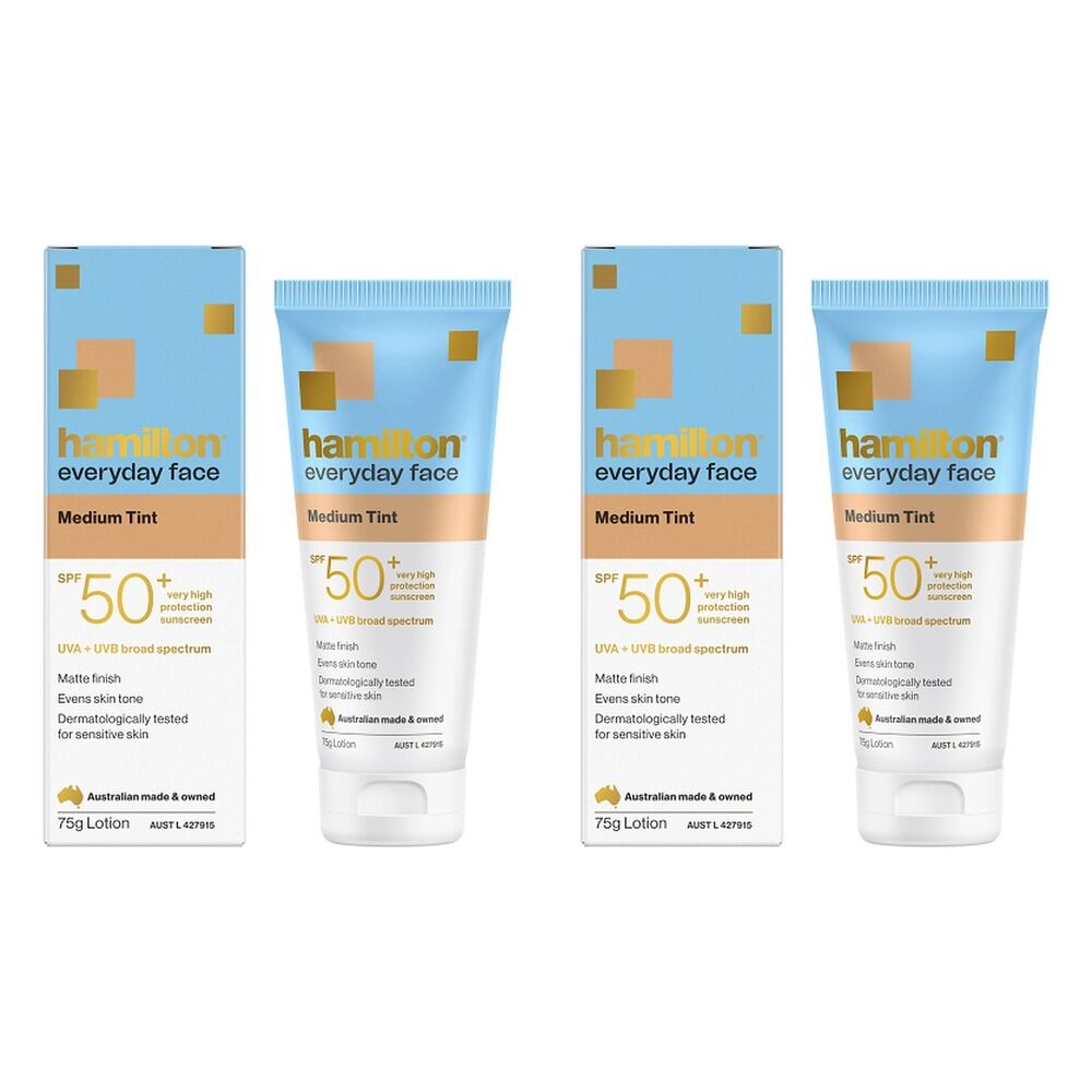 Hamilton Everyday Face Medium Tint SPF 50+ Sunscreen Lotion 75g Pack of 2