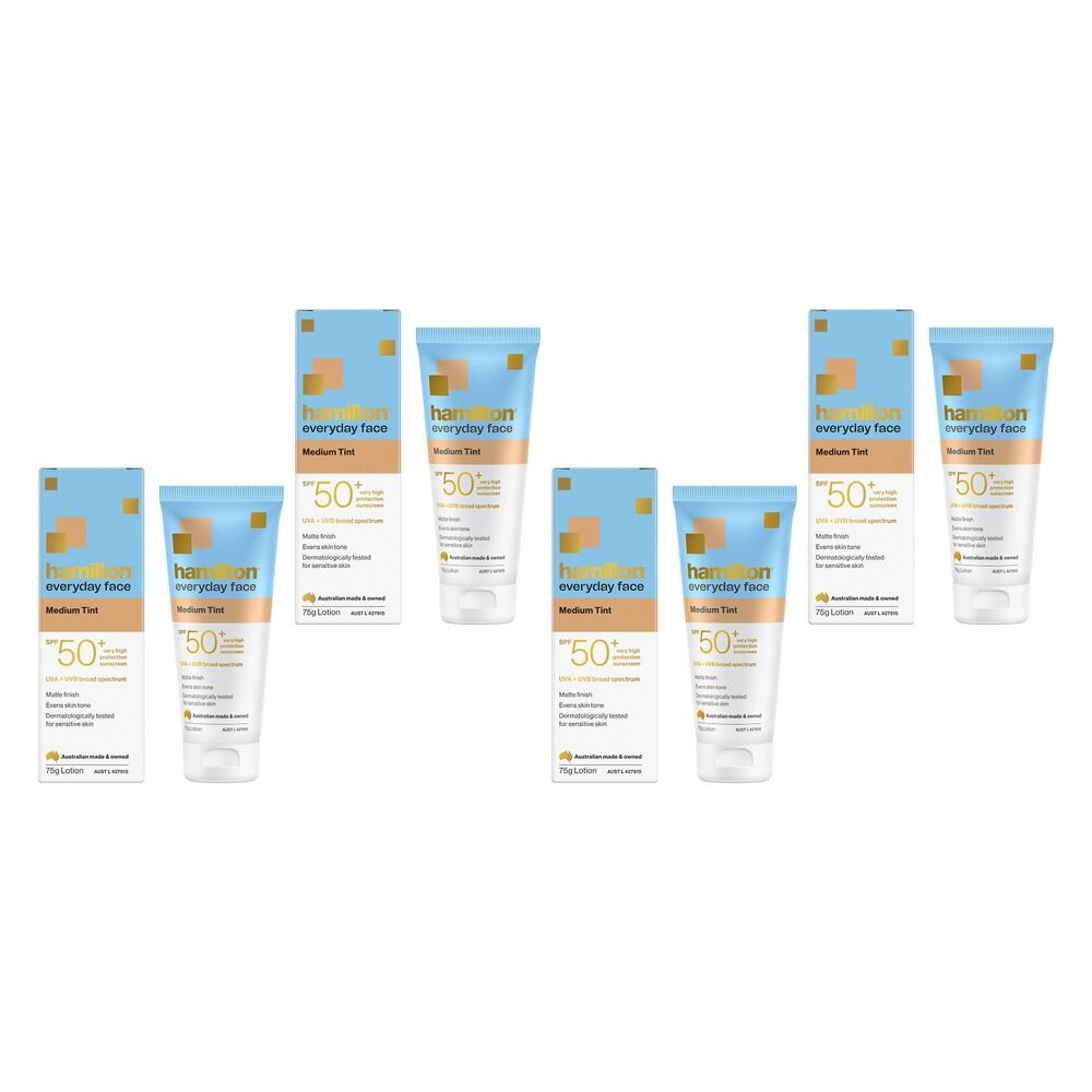 Hamilton Everyday Face Medium Tint SPF 50+ Sunscreen Lotion 75g Pack of 4