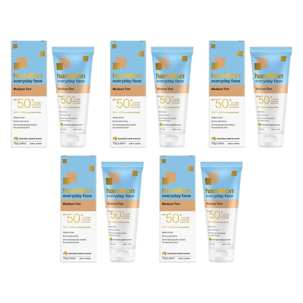 Hamilton Everyday Face Medium Tint SPF 50+ Sunscreen Lotion 75g Pack of 5